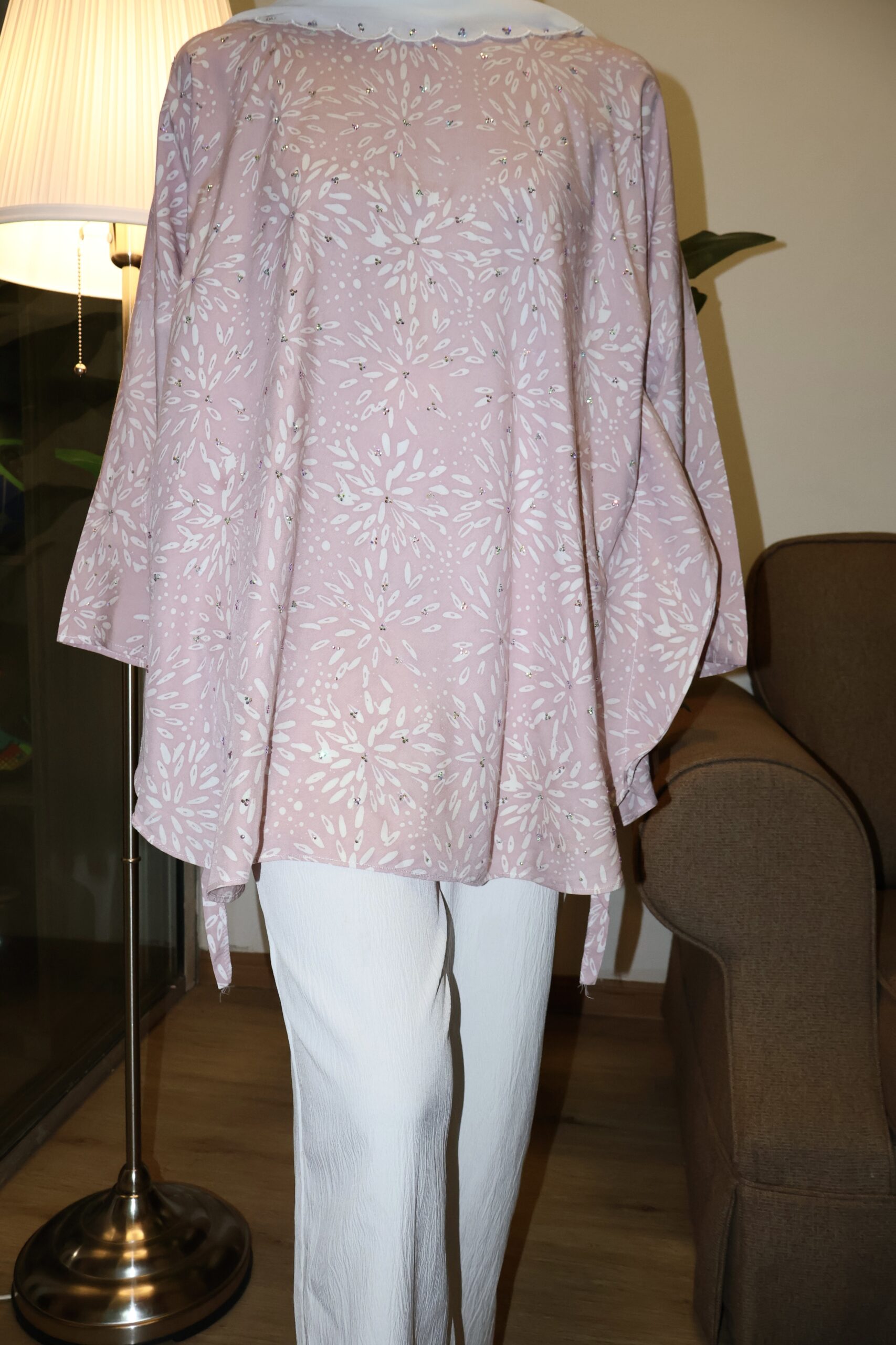 Stamped Batik Blouse With diamonds (Soft Peach)