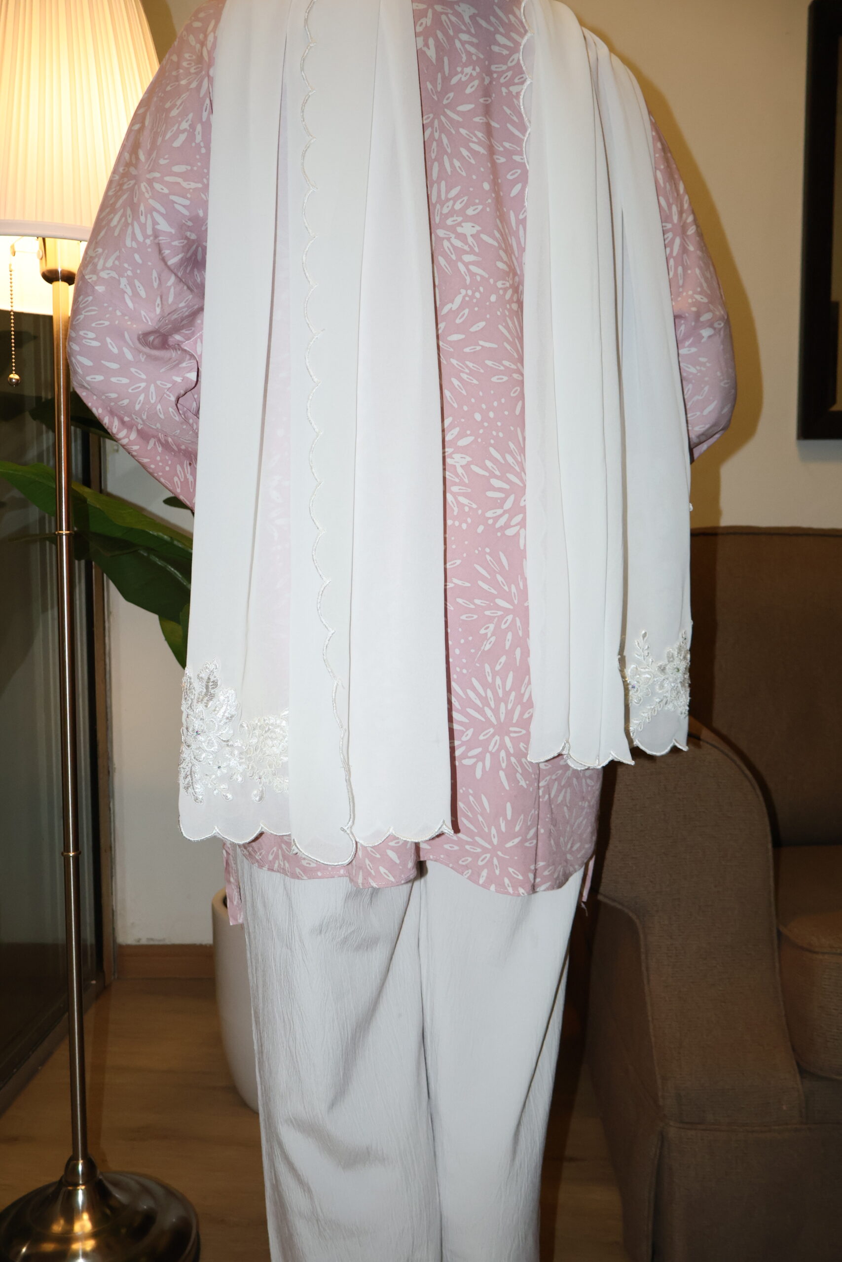 Stamped Batik Blouse With diamonds (Soft Peach) - Image 2