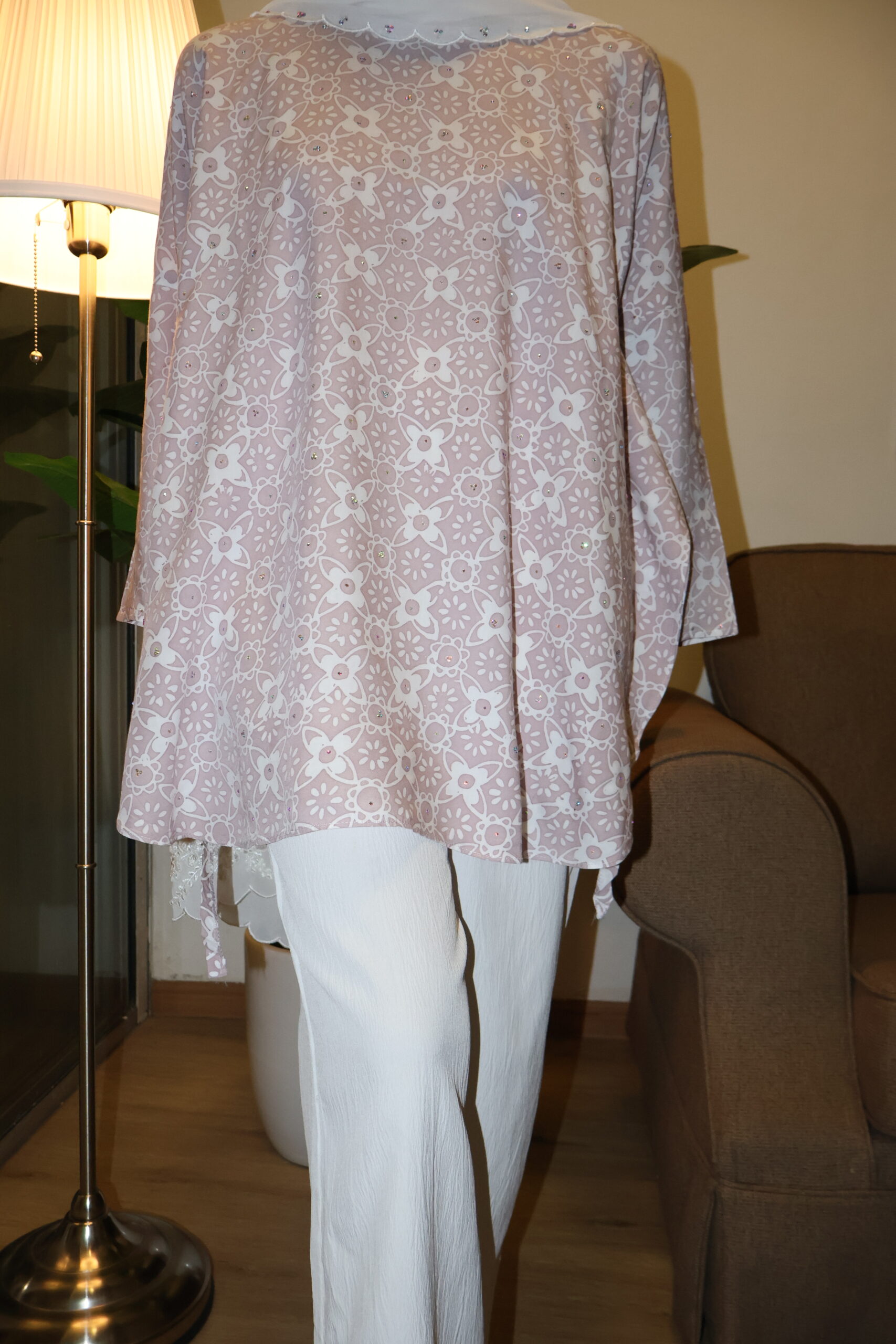 Stamped Batik Blouse With diamonds (Soft Milo)