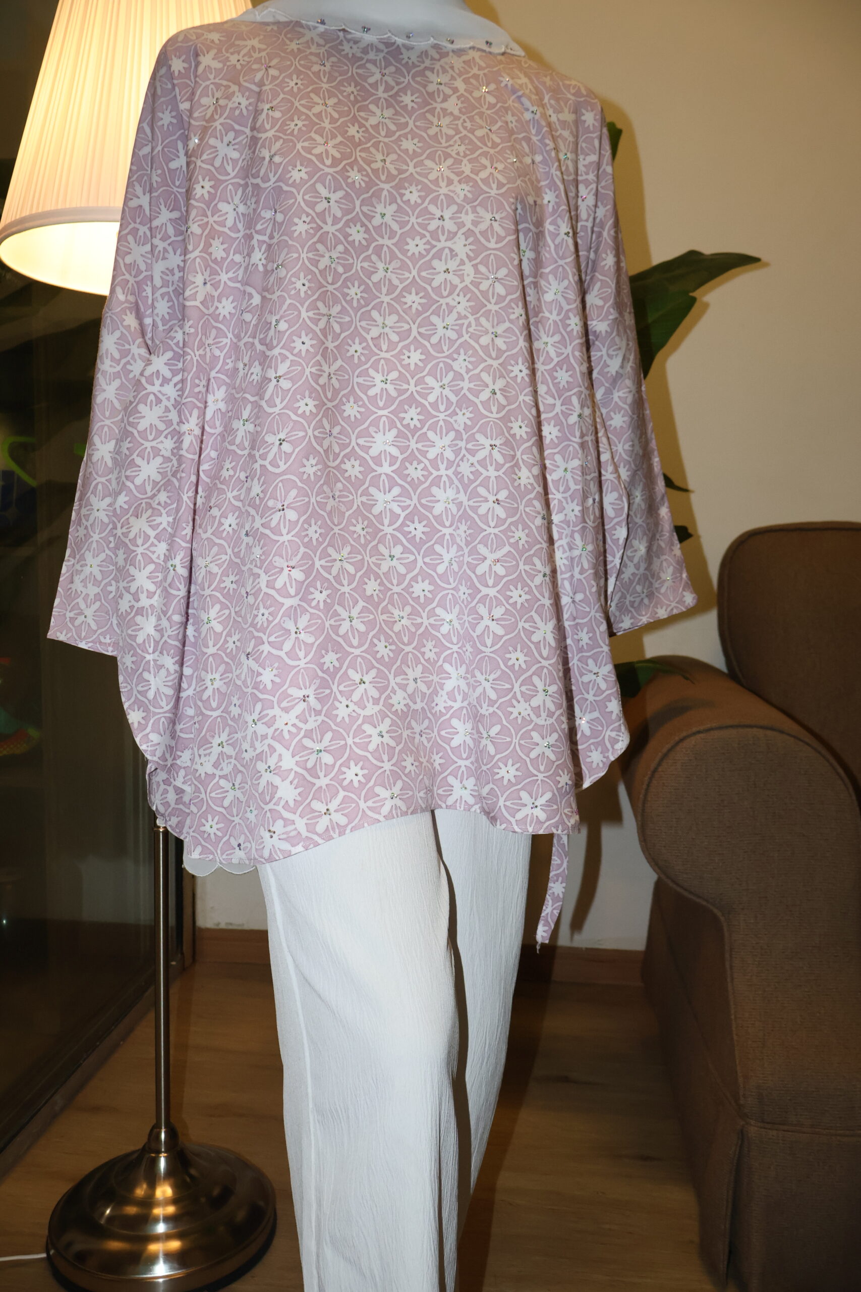 Stamped Batik Blouse With diamonds (Dusty Purple)