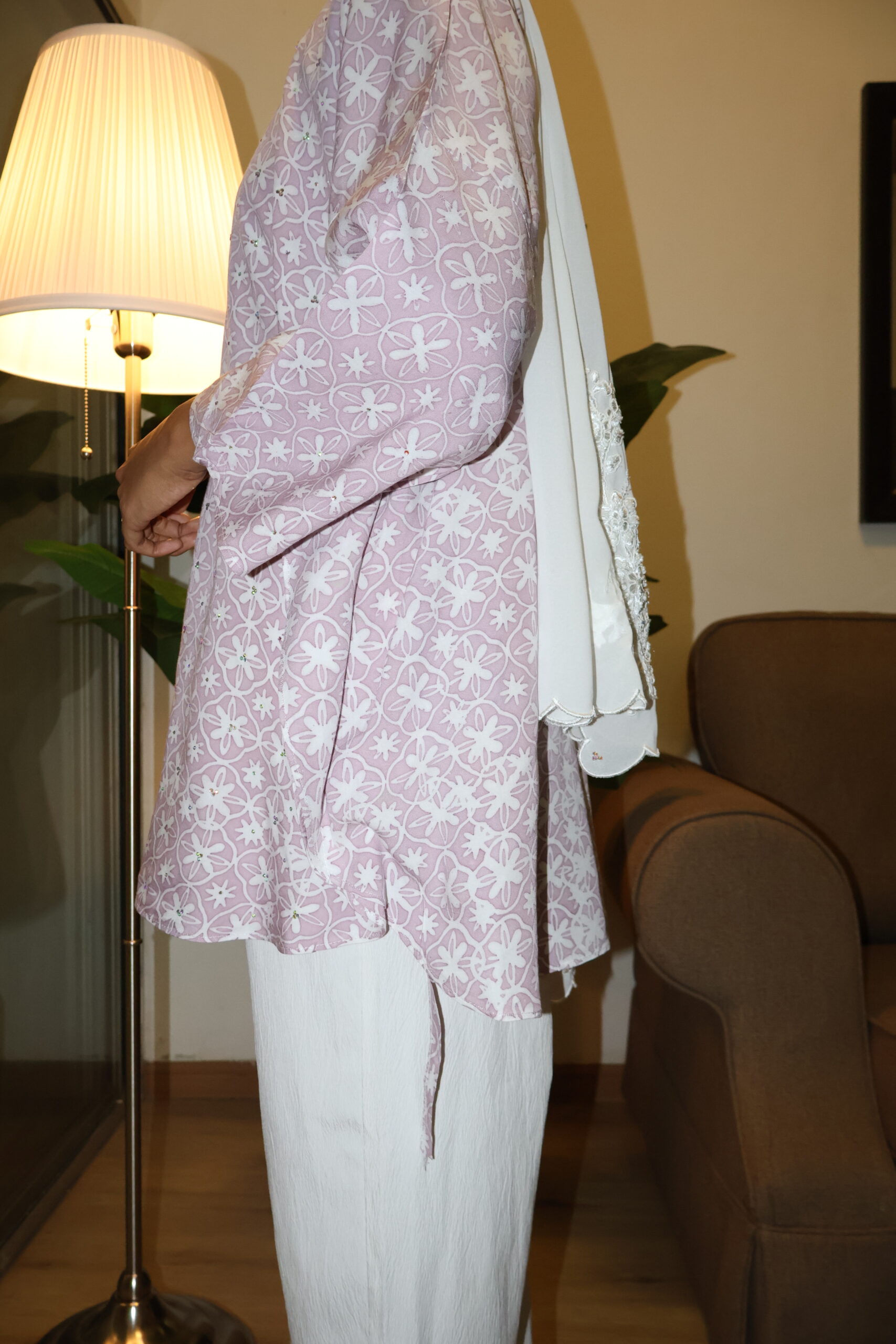 Stamped Batik Blouse With diamonds (Dusty Purple) - Image 2