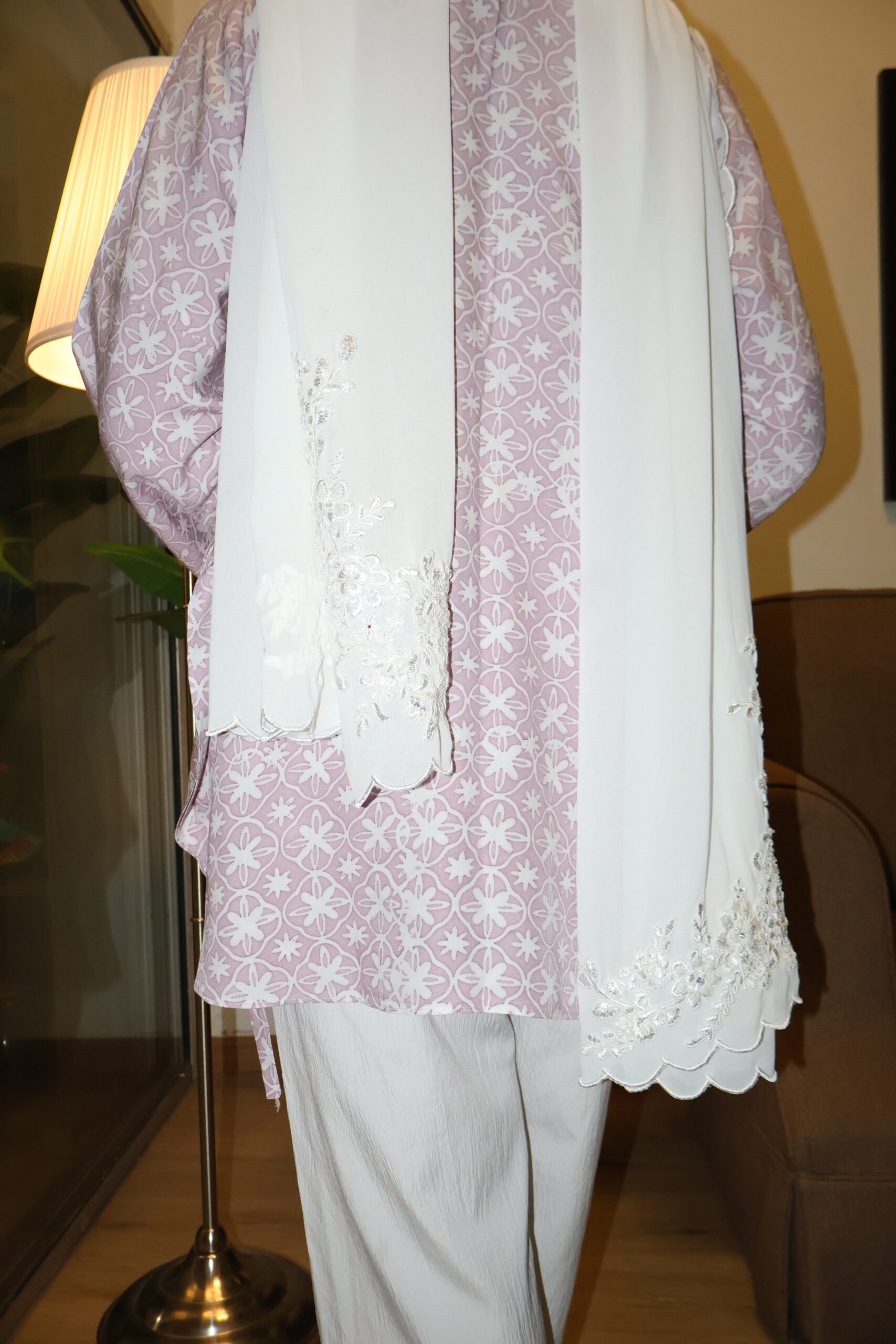 Stamped Batik Blouse With diamonds (Dusty Purple) - Image 3