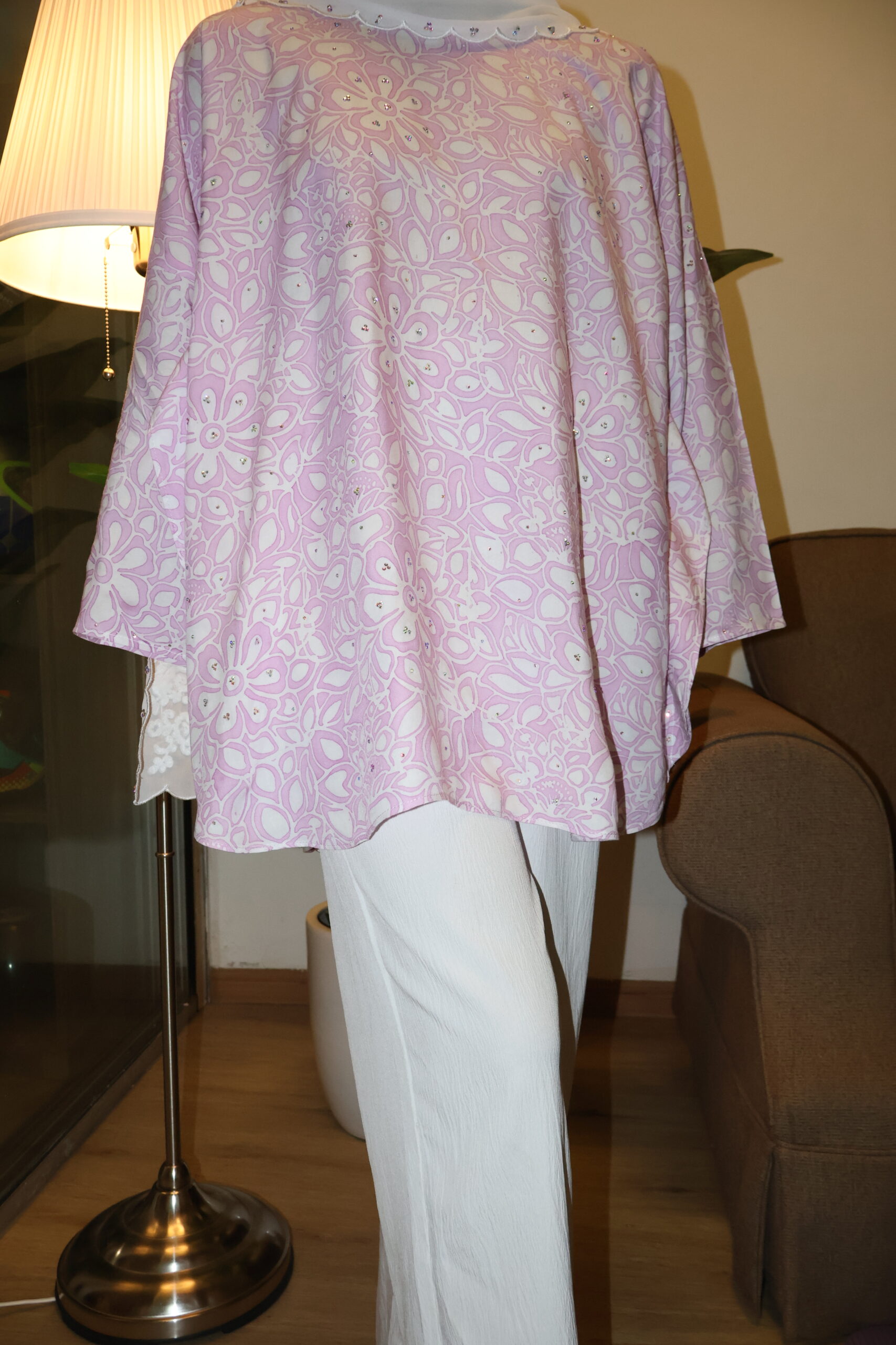 Stamped Batik Blouse With diamonds (Sweet Pink)