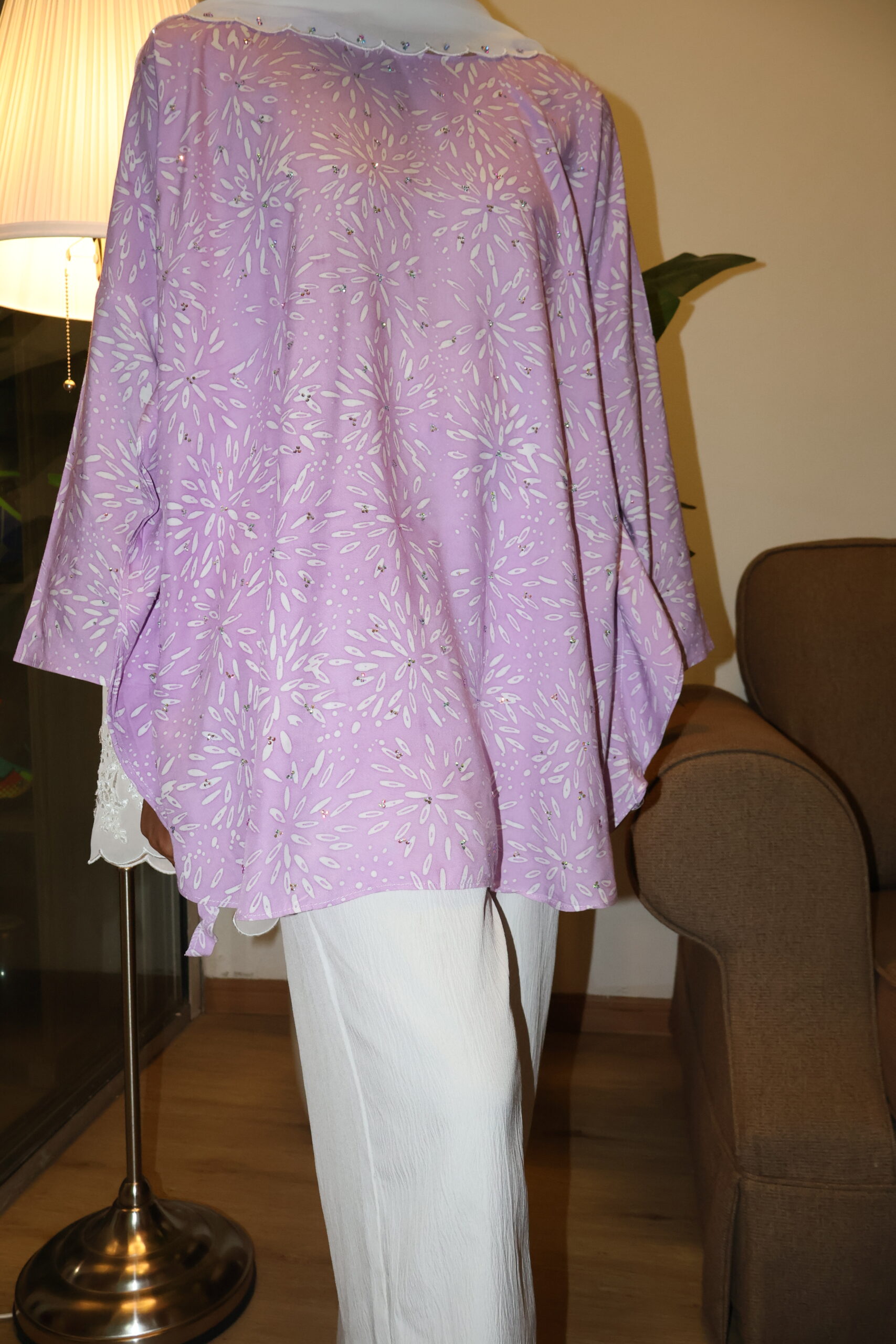 Stamped Batik Blouse With diamonds (lavender)