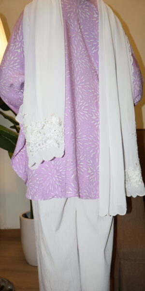 Stamped Batik Blouse With diamonds (lavender) - Image 3