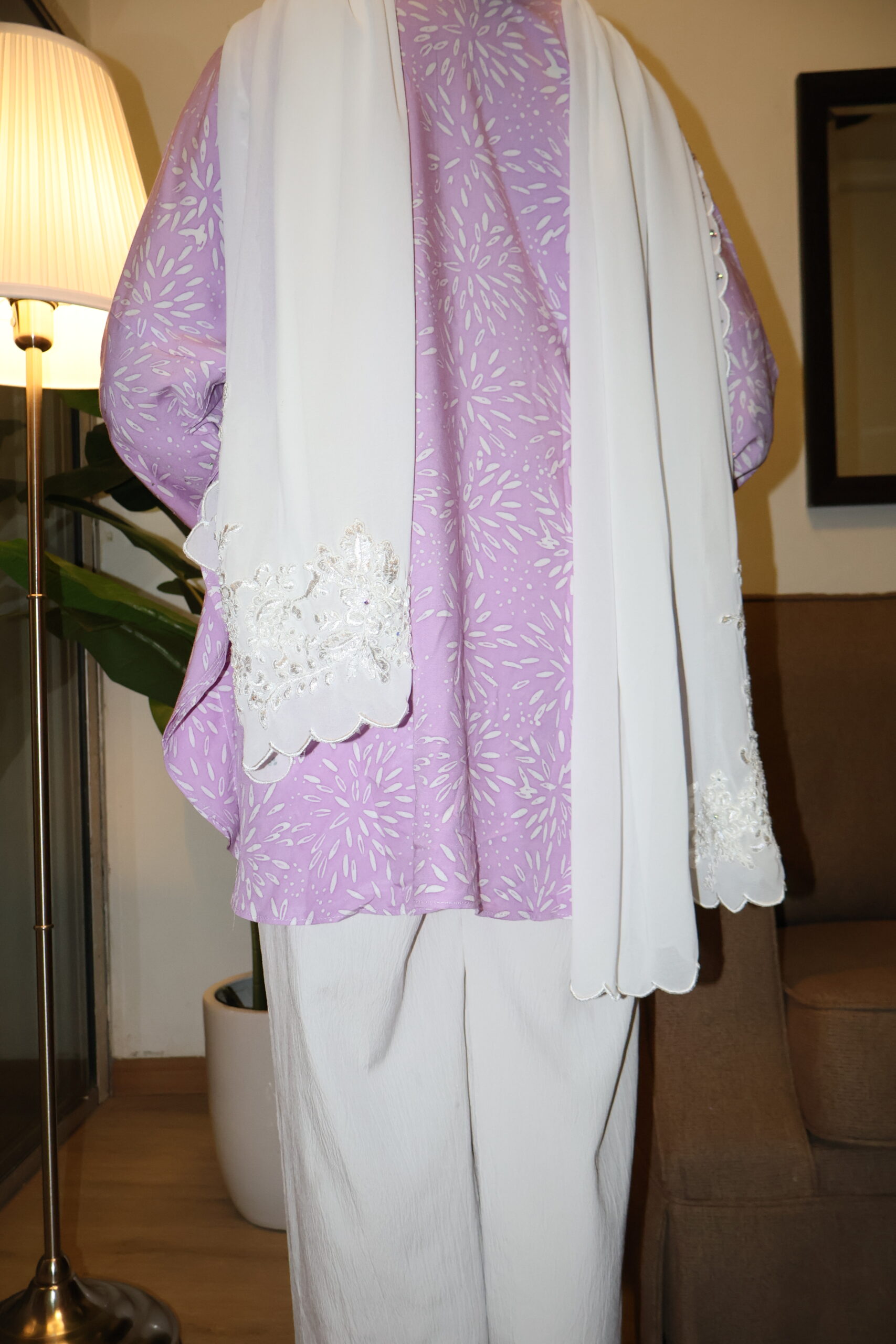 Stamped Batik Blouse With diamonds (lavender) - Image 3