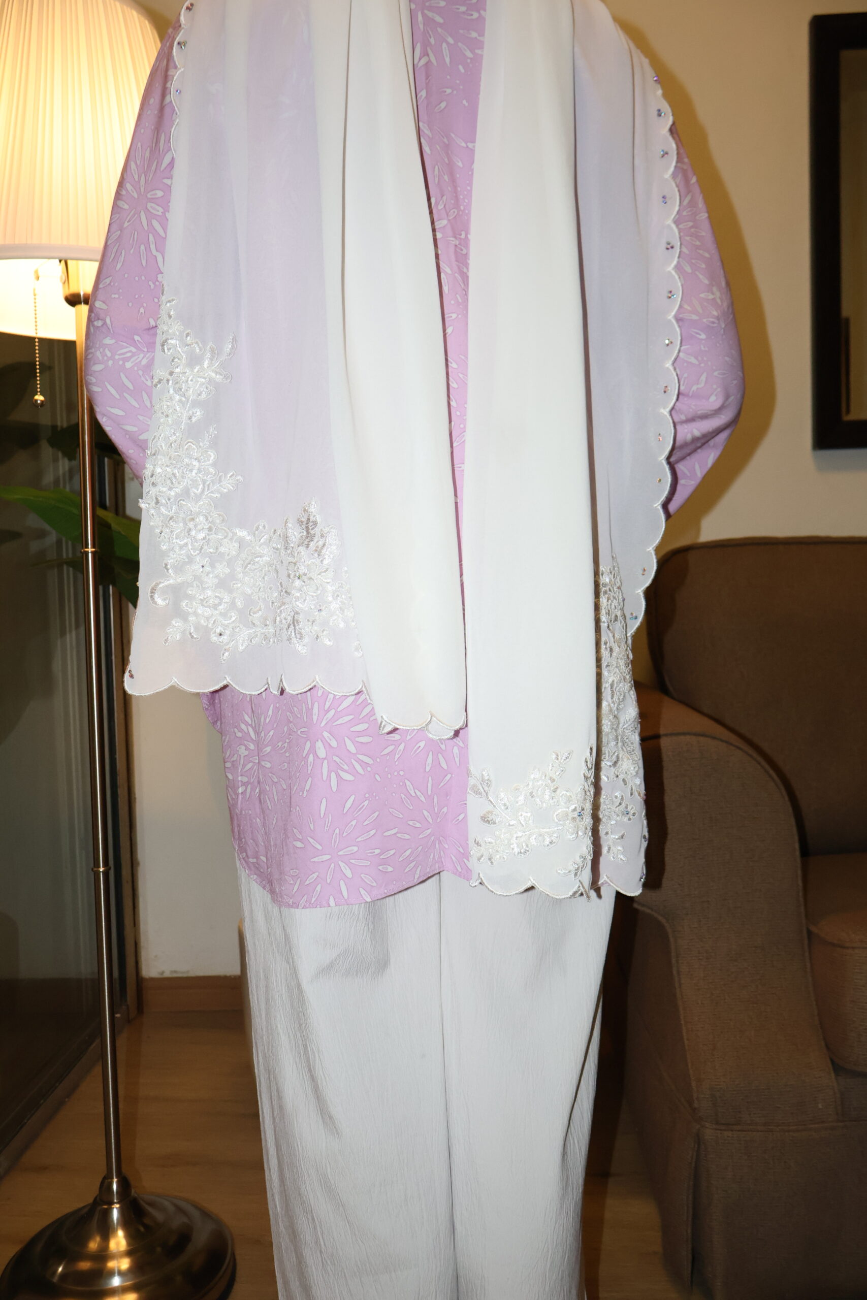 Stamped Batik Blouse With diamonds (light plum) - Image 3