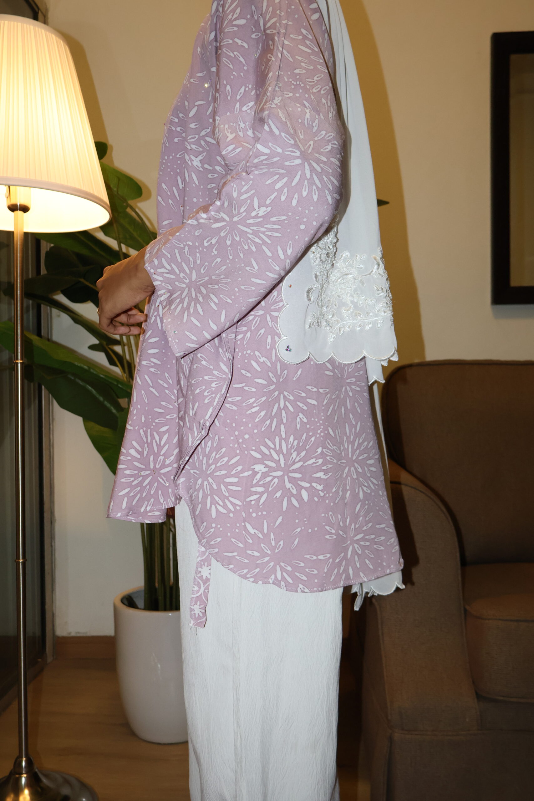 Stamped Batik Blouse With diamonds (Plum) - Image 2