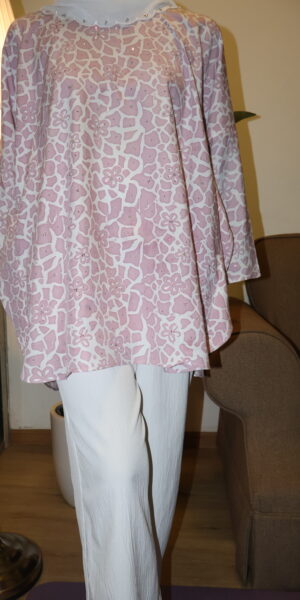 Stamped Batik Blouse With diamonds (nude pink)