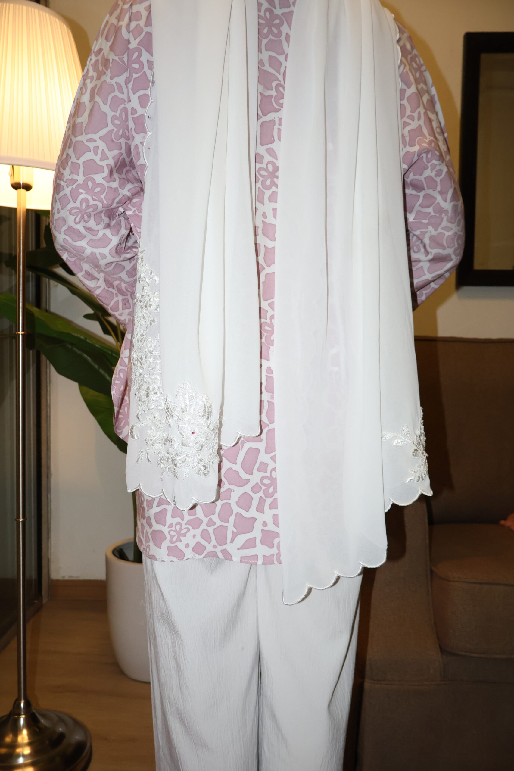 Stamped Batik Blouse With diamonds (nude pink) - Image 3