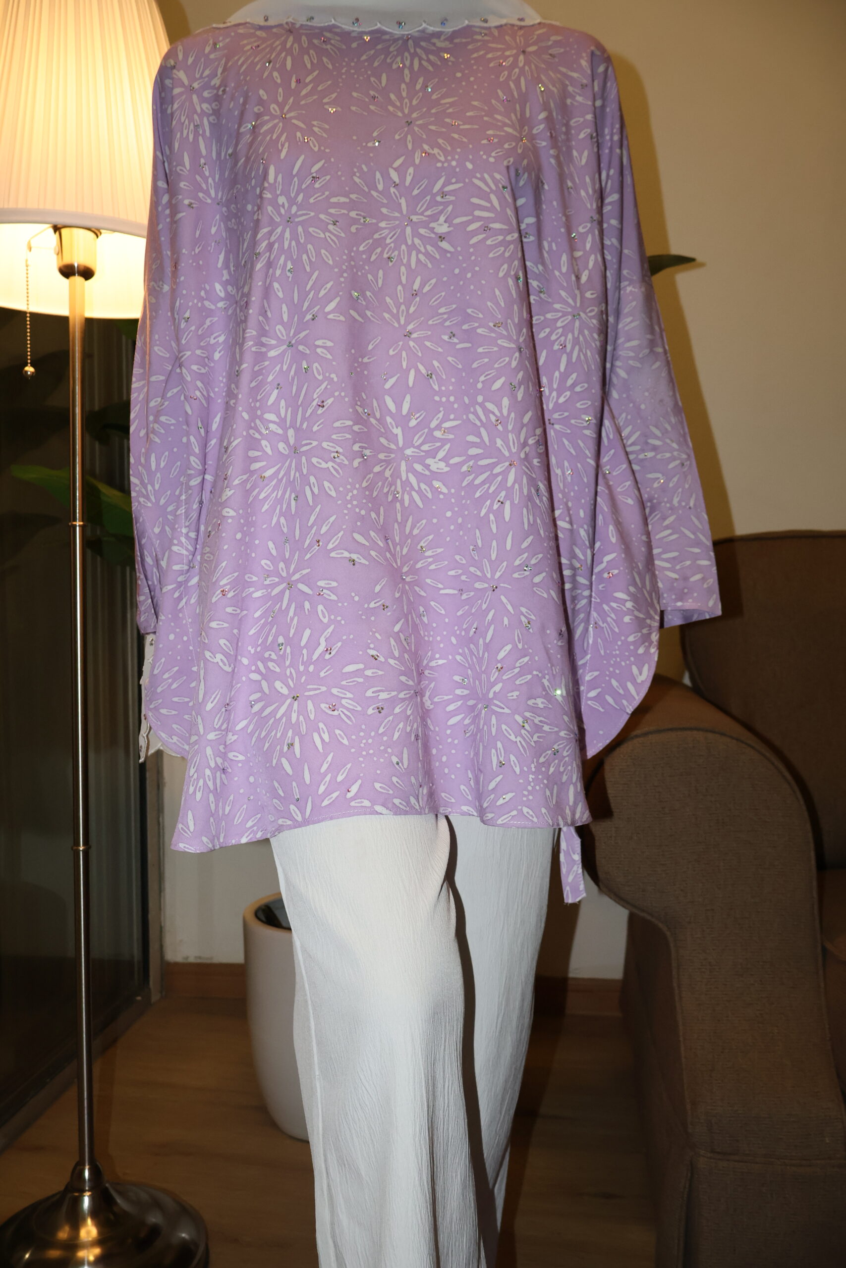 Stamped Batik Blouse With diamonds (lilac)