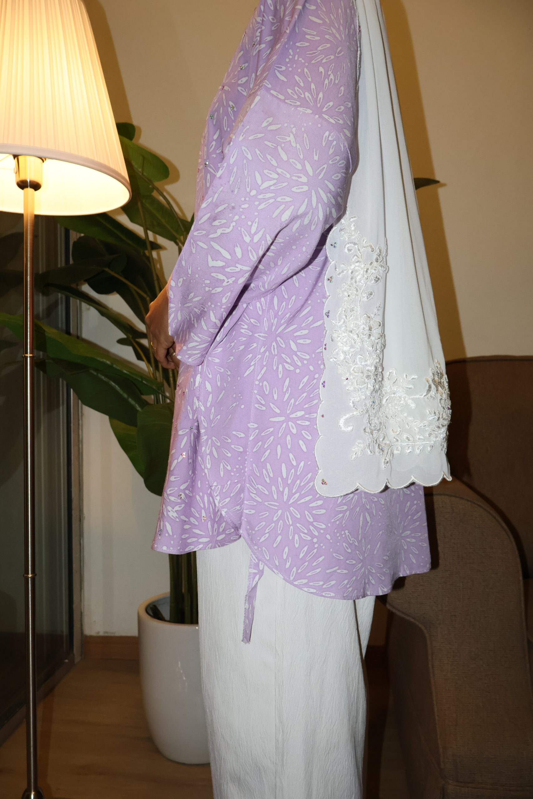 Stamped Batik Blouse With diamonds (lilac) - Image 2