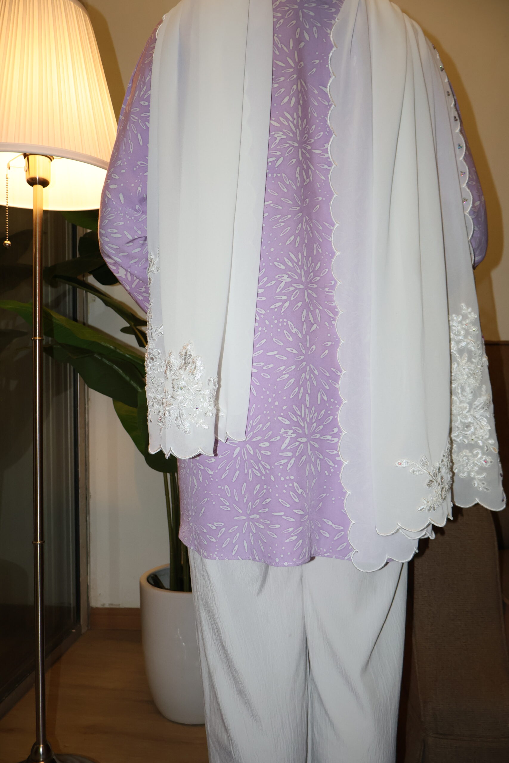 Stamped Batik Blouse With diamonds (lilac) - Image 3