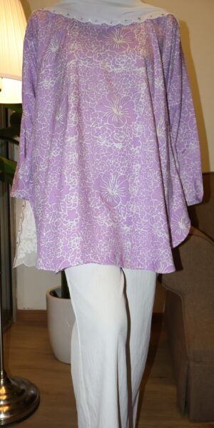 Stamped Batik Blouse With diamonds (Dark lilac)