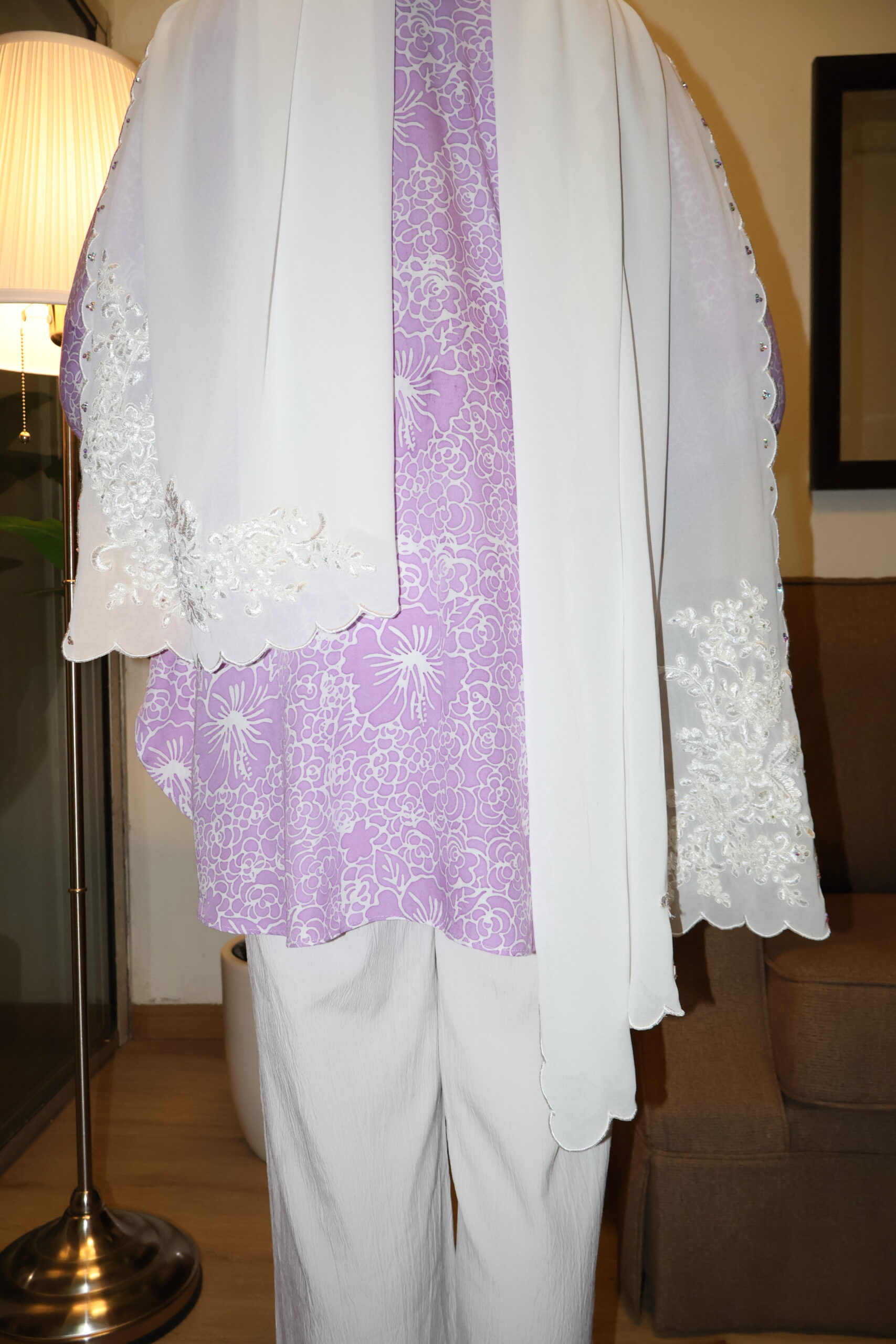 Stamped Batik Blouse With diamonds (Dark lilac) - Image 3