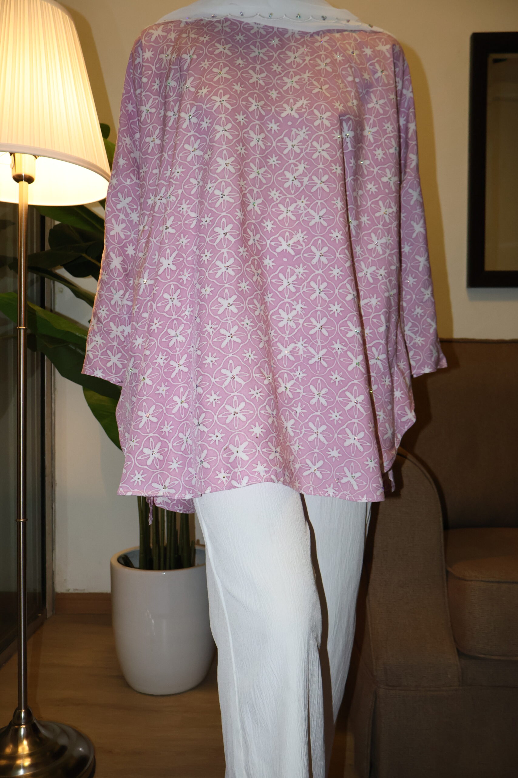 Stamped Batik Blouse With diamonds (Mentos Pink)