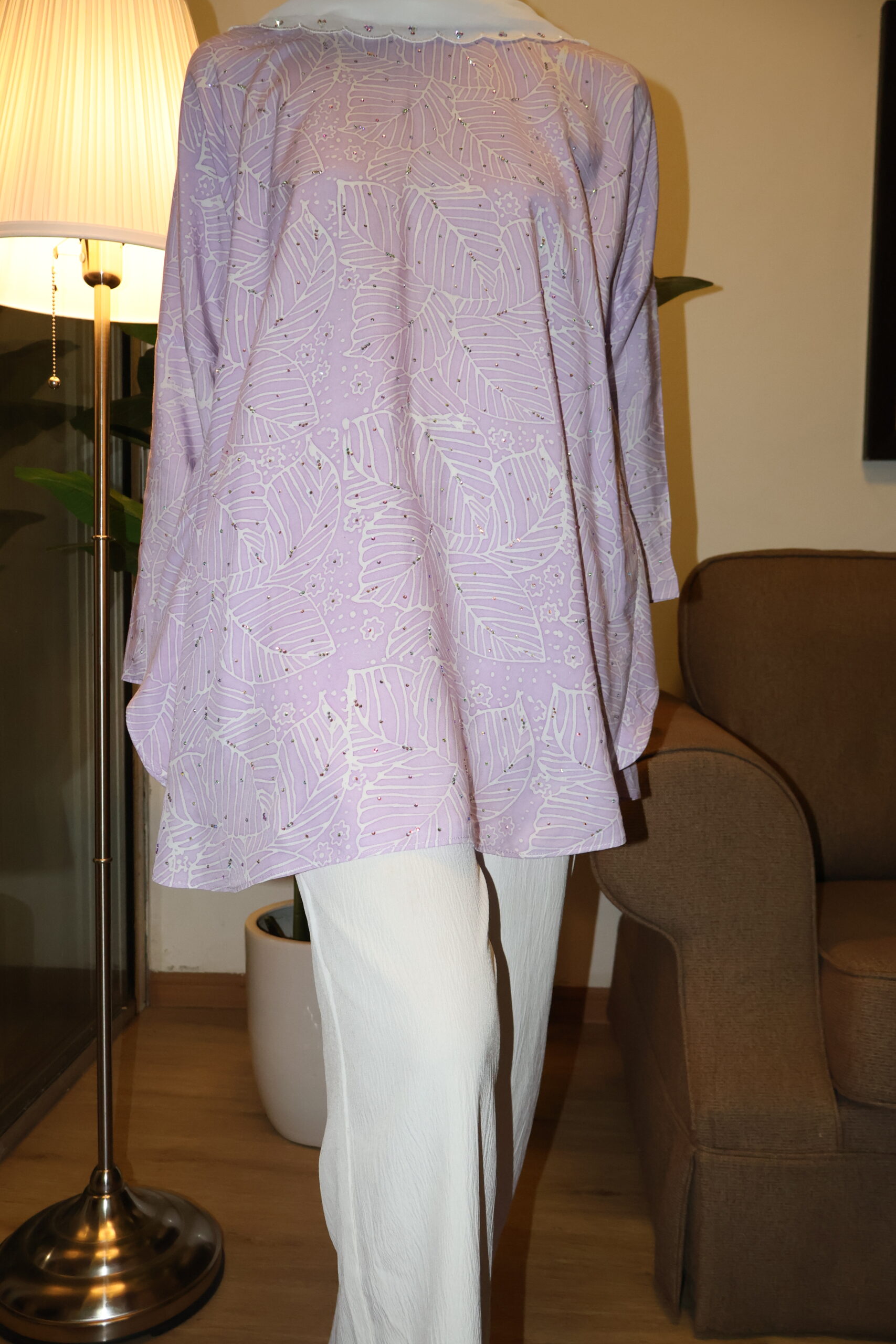 Stamped Batik Blouse With diamonds (soft lilac)