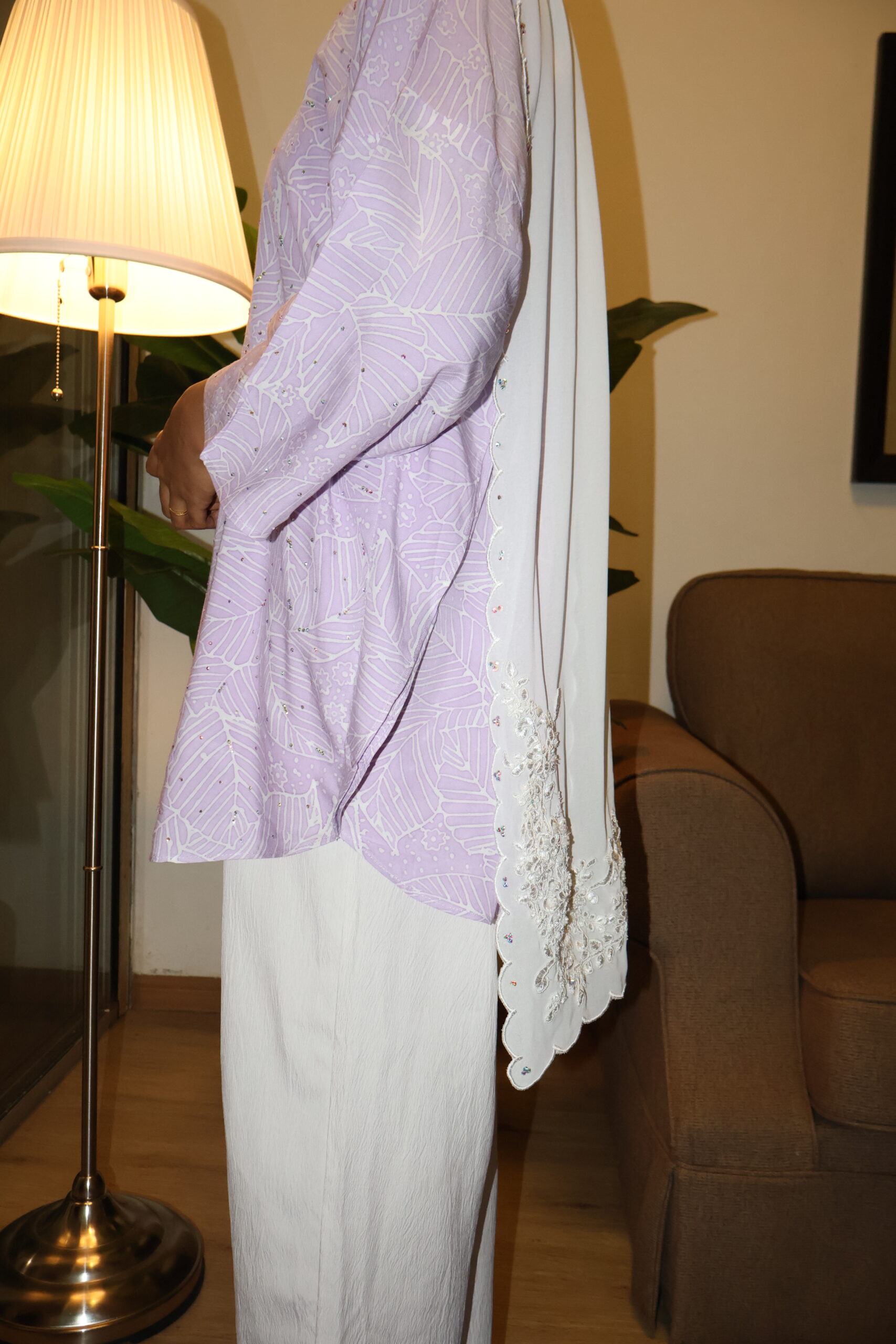 Stamped Batik Blouse With diamonds (soft lilac) - Image 2