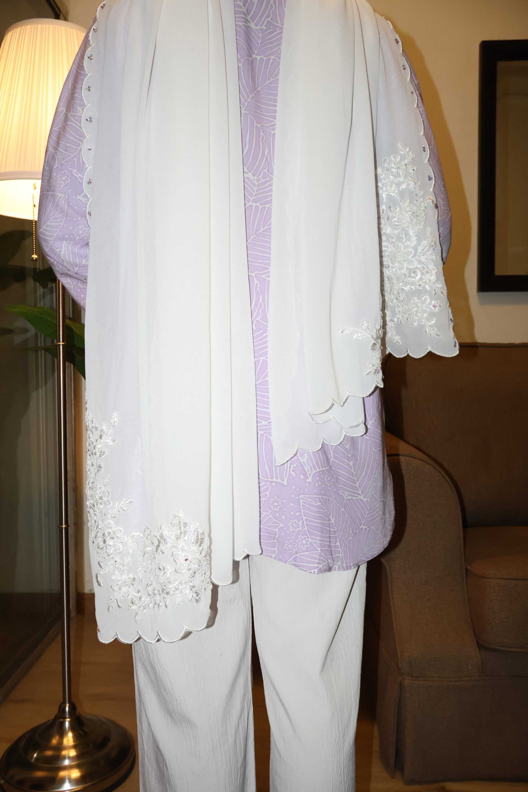 Stamped Batik Blouse With diamonds (soft lilac) - Image 3