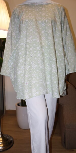 Stamped Batik Blouse With diamonds (Soft sage green)