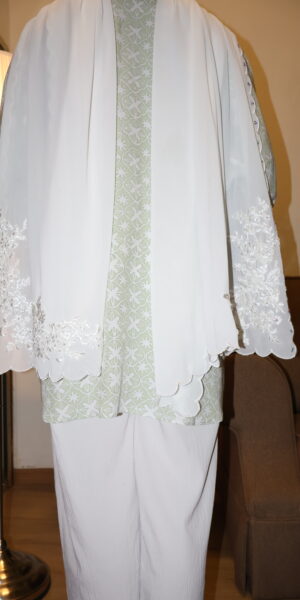 Stamped Batik Blouse With diamonds (Soft sage green) - Image 3