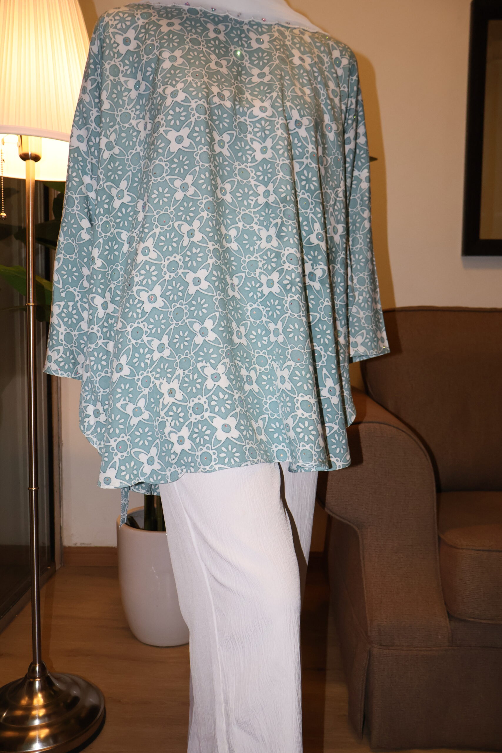 Stamped Batik Blouse With diamonds (Turquoise)