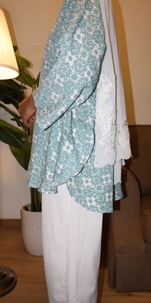 Stamped Batik Blouse With diamonds (Turquoise) - Image 2