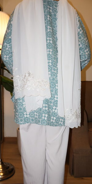 Stamped Batik Blouse With diamonds (Turquoise) - Image 3