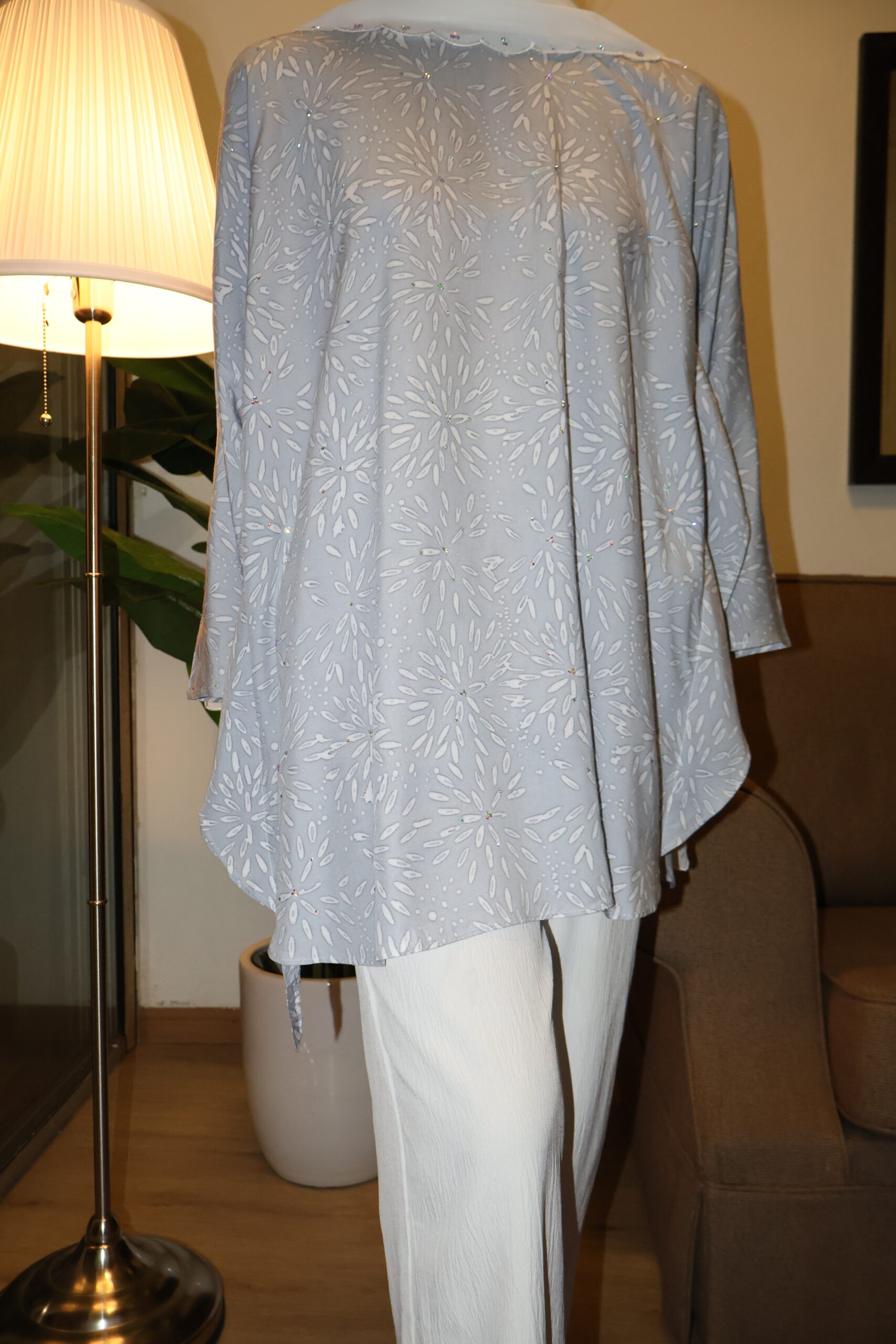 Stamped Batik Blouse With diamonds (grey)