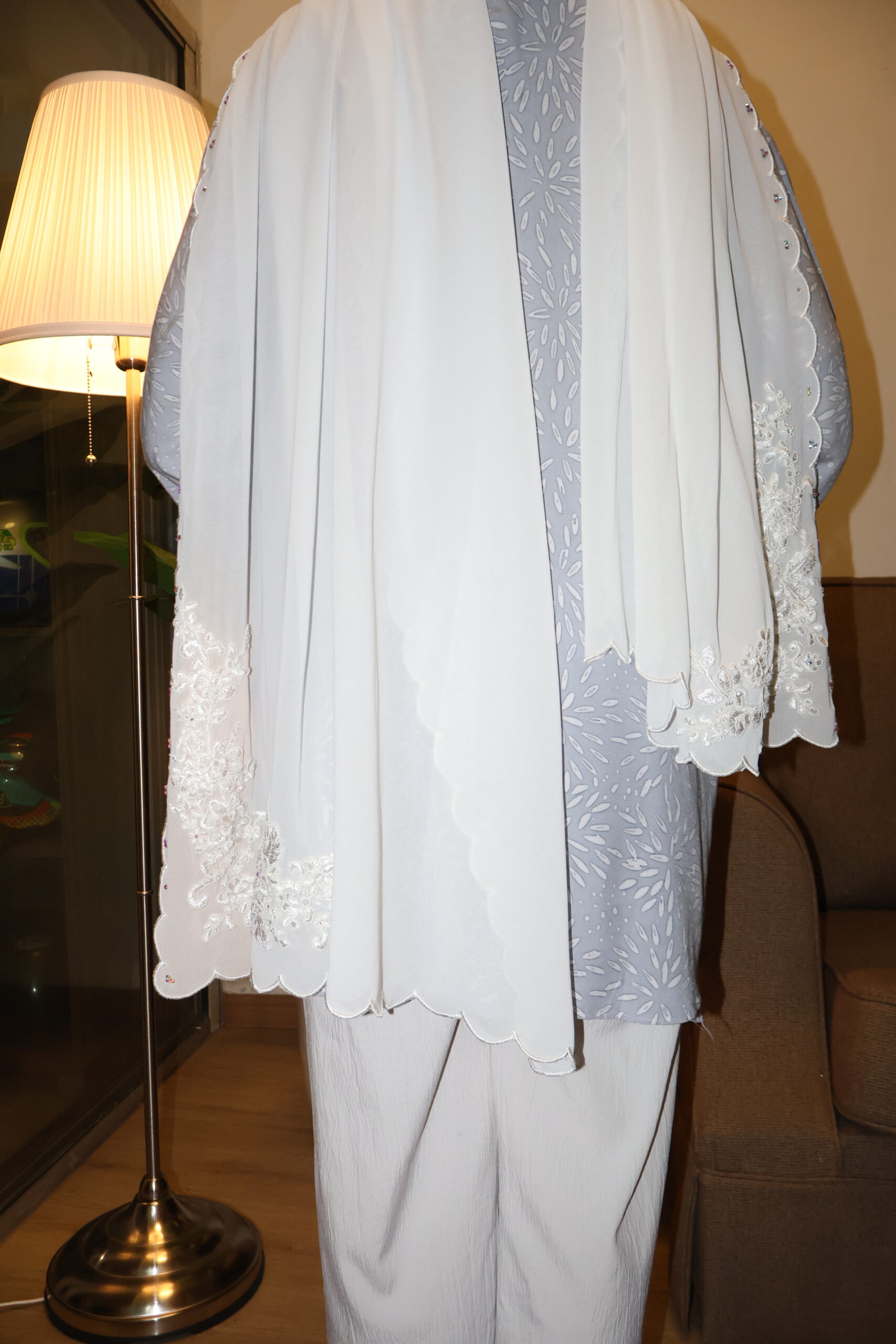 Stamped Batik Blouse With diamonds (grey) - Image 3