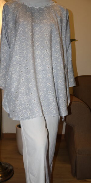 Stamped Batik Blouse With diamonds (grey)