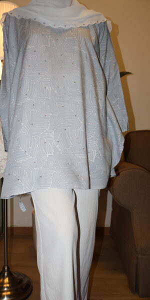 Stamped Batik Blouse With diamonds (grey)